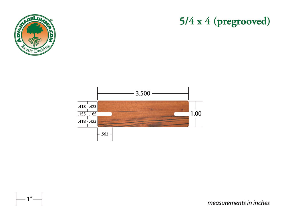 Tigerwood 5/4x4 Pregrooved Decking