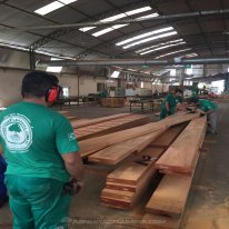 Milling Jatoba beams at our Brazilian facility.