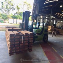 Milling Jatoba beams at our Brazilian facility.