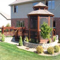 Beautiful Ipe deck with surrounding landscape.