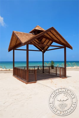 This outdoor structure was constructed from Ipe to stand up to the constant sun and seawater that it is sure to be exposed to on a Jamaican beach.