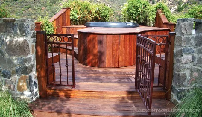 gate opening on an ipe deck and hot tub