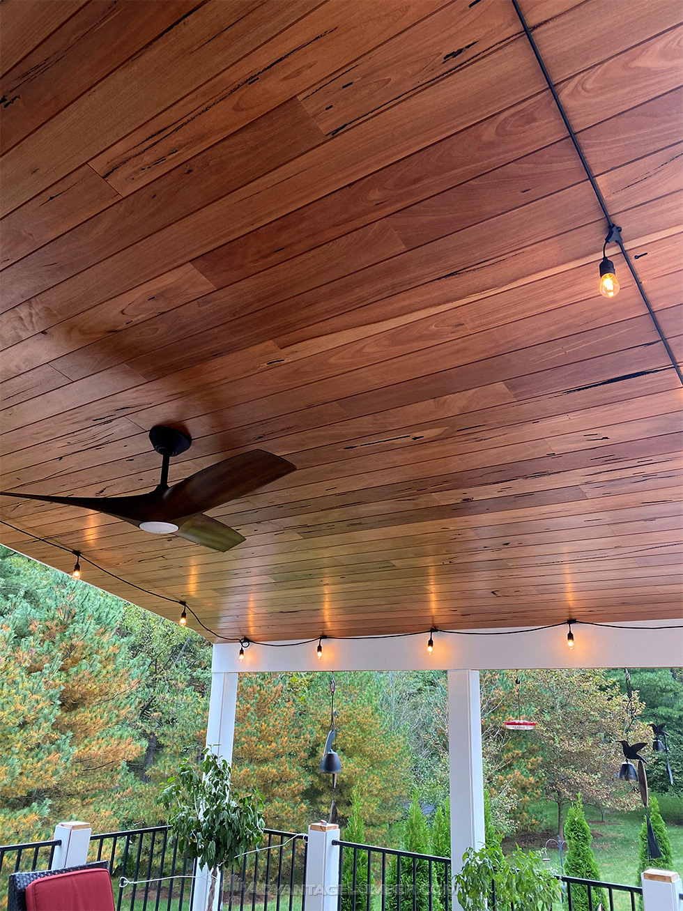 Pecky Bolivian Walnut Outdoor Porch Ceiling