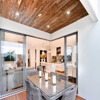 Teak ceiling.