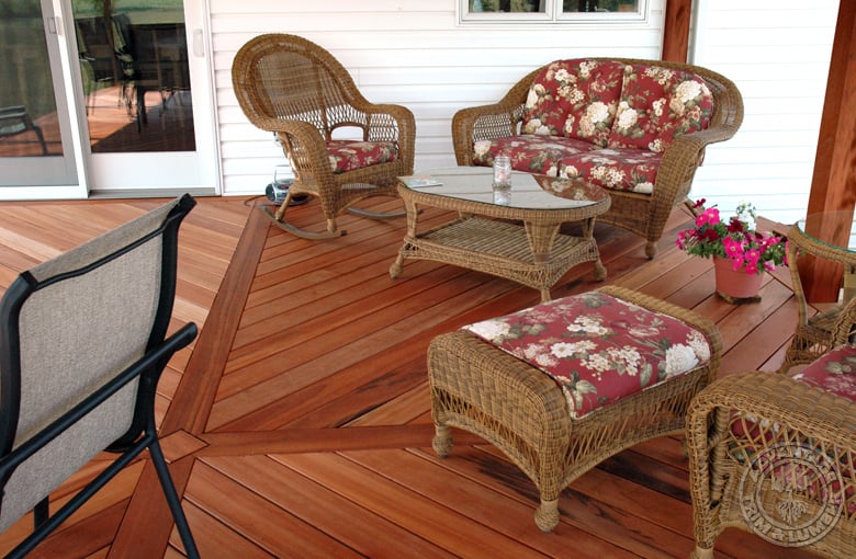 Beautifully completed Tigerwood Deck (installed with Ipe Clip fasteners).