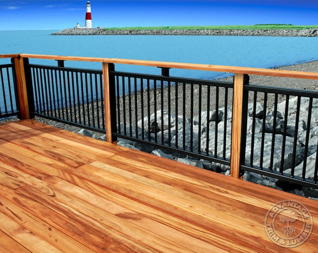 Tigerwood Decking installed on a waterfront dock.