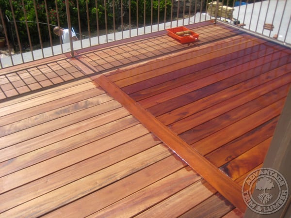 Our Ipe Oil really brings out the grain in Tigerwood.  We recommended finishing your new Tigerwood Decking after installation.