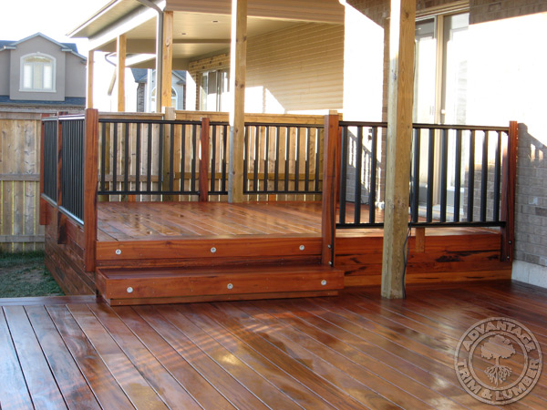 A Tigerwood deck provides a extremely low maintenance entry way into this home.