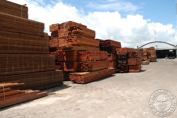 Bundles of Brazilian Redwood decking being air-dried prior to shipment to our US facilities.