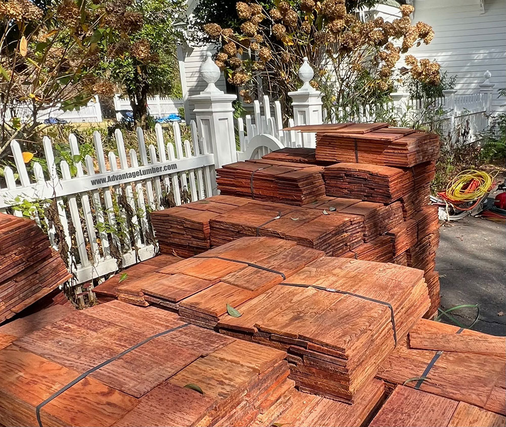 Newly installed wallaba roofing shingles waiting to be installed.