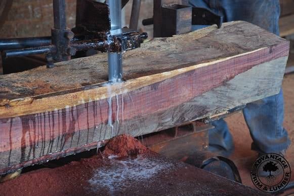 Cocobolo wood being sawed in Mexico.