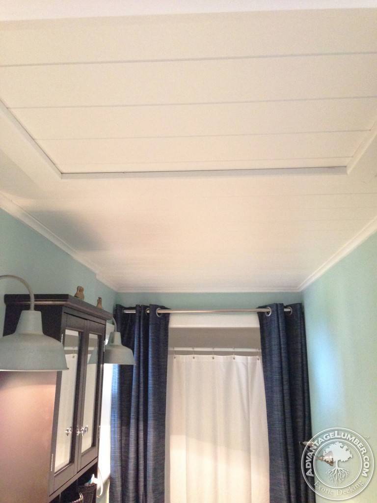 The finished product is an amazing ceiling, perfect for this bathroom style.
