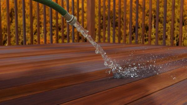 Hosing down your deck to remove the soap and other dirt will keep it clean. Using a good brush to sweep off the excess water will help from generating water spots